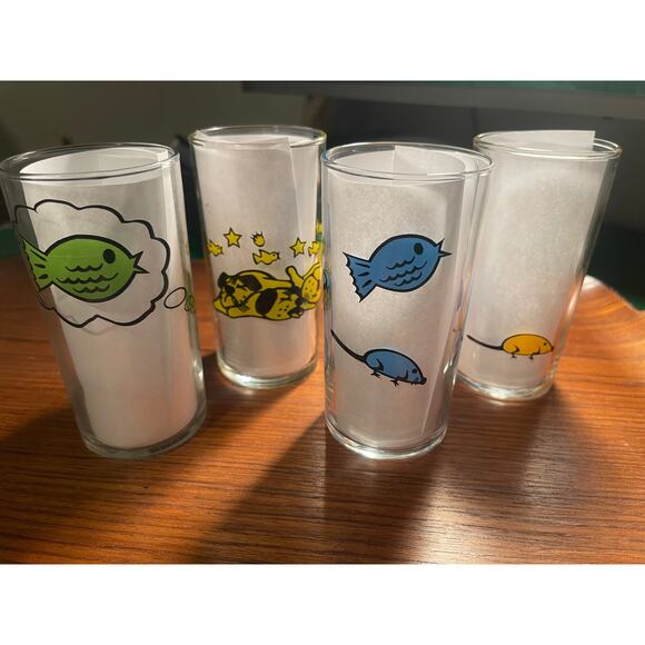 Rare Libbey Cat Juice Glasses Precidio World Market 8 oz Colorful Cats Drinkware - Picture 2 of 3